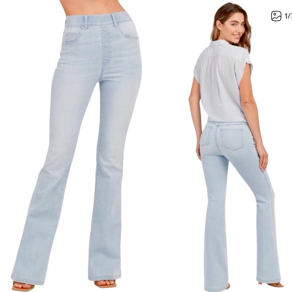 Spanx Pull On Flare Jeans Retro Light Wash Trouser High Rise  M